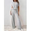 imageHappy Sailed Womens Casual Loose Solid Ribbed Crewneck Short Sleeve Long Romper Stretchy Wide Leg JumpsuitsGrey