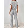 imageHappy Sailed Womens Casual Loose Solid Ribbed Crewneck Short Sleeve Long Romper Stretchy Wide Leg JumpsuitsGrey