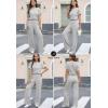 imageHappy Sailed Womens Casual Loose Solid Ribbed Crewneck Short Sleeve Long Romper Stretchy Wide Leg JumpsuitsGrey