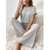 imageHappy Sailed Womens Casual Loose Solid Ribbed Crewneck Short Sleeve Long Romper Stretchy Wide Leg JumpsuitsGrey