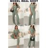 imageHappy Sailed Womens Casual Loose Solid Ribbed Crewneck Short Sleeve Long Romper Stretchy Wide Leg JumpsuitsLight Green