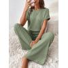 imageHappy Sailed Womens Casual Loose Solid Ribbed Crewneck Short Sleeve Long Romper Stretchy Wide Leg JumpsuitsLight Green