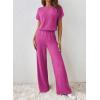 imageHappy Sailed Womens Casual Loose Solid Ribbed Crewneck Short Sleeve Long Romper Stretchy Wide Leg JumpsuitsPink