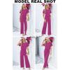 imageHappy Sailed Womens Casual Loose Solid Ribbed Crewneck Short Sleeve Long Romper Stretchy Wide Leg JumpsuitsPink