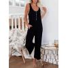 imageHappy Sailed Womens Casual Sleeveless Front Button Loose Jumpsuits Stretchy Knit Jumpers Long Pants Romper with PocketsB Black