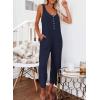 imageHappy Sailed Womens Casual Sleeveless Front Button Loose Jumpsuits Stretchy Knit Jumpers Long Pants Romper with PocketsB Blue