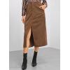 imageHappy Sailed Womens Corduroy Skirts Casual Dressy High Waist A Line Split Midi Skirt with PocketsBrown