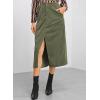 imageHappy Sailed Womens Corduroy Skirts Casual Dressy High Waist A Line Split Midi Skirt with PocketsGreen