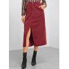 imageHappy Sailed Womens Corduroy Skirts Casual Dressy High Waist A Line Split Midi Skirt with PocketsRed