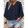 imageHappy Sailed Womens Dressy Casual Blouses Spring Summer 34 Sleeve V Neck Paisley Print Tops Ladies Business Work ShirtsNavy Blue