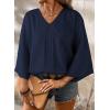 imageHappy Sailed Womens Dressy Casual Blouses Spring Summer 34 Sleeve V Neck Paisley Print Tops Ladies Business Work ShirtsNavy Blue
