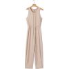 imageHappy Sailed Womens Jumpsuit Casual Crew Neck Sleeveless Jumpsuits High Waist Long Pant Rompers with PocketsApricot