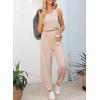 imageHappy Sailed Womens Jumpsuit Casual Crew Neck Sleeveless Jumpsuits High Waist Long Pant Rompers with PocketsApricot