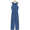 imageHappy Sailed Womens Jumpsuit Casual Crew Neck Sleeveless Jumpsuits High Waist Long Pant Rompers with PocketsBlue
