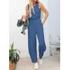 imageHappy Sailed Womens Jumpsuit Casual Crew Neck Sleeveless Jumpsuits High Waist Long Pant Rompers with PocketsBlue