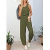 imageHappy Sailed Womens Jumpsuit Casual Crew Neck Sleeveless Jumpsuits High Waist Long Pant Rompers with PocketsGreen