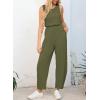 imageHappy Sailed Womens Jumpsuit Casual Crew Neck Sleeveless Jumpsuits High Waist Long Pant Rompers with PocketsGreen