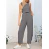 imageHappy Sailed Womens Jumpsuit Casual Crew Neck Sleeveless Jumpsuits High Waist Long Pant Rompers with PocketsGrey