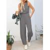 imageHappy Sailed Womens Jumpsuit Casual Crew Neck Sleeveless Jumpsuits High Waist Long Pant Rompers with PocketsGrey