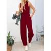 imageHappy Sailed Womens Jumpsuit Casual Crew Neck Sleeveless Jumpsuits High Waist Long Pant Rompers with PocketsRed