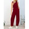 imageHappy Sailed Womens Jumpsuit Casual Crew Neck Sleeveless Jumpsuits High Waist Long Pant Rompers with PocketsRed