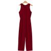imageHappy Sailed Womens Jumpsuit Casual Crew Neck Sleeveless Jumpsuits High Waist Long Pant Rompers with PocketsRed