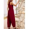 imageHappy Sailed Womens Jumpsuit Casual Crew Neck Sleeveless Jumpsuits High Waist Long Pant Rompers with PocketsRed