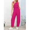 imageHappy Sailed Womens Jumpsuit Casual Crew Neck Sleeveless Jumpsuits High Waist Long Pant Rompers with PocketsRose