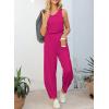 imageHappy Sailed Womens Jumpsuit Casual Crew Neck Sleeveless Jumpsuits High Waist Long Pant Rompers with PocketsRose
