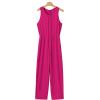 imageHappy Sailed Womens Jumpsuit Casual Crew Neck Sleeveless Jumpsuits High Waist Long Pant Rompers with PocketsRose
