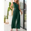 imageHappy Sailed Womens Jumpsuits Dressy Summer Sleeveless High Waist Belt Wide Leg Pants Romper Jumpsuit with PocketsBlackish Green