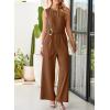 imageHappy Sailed Womens Jumpsuits Dressy Summer Sleeveless High Waist Belt Wide Leg Pants Romper Jumpsuit with PocketsBrown
