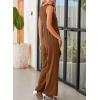 imageHappy Sailed Womens Jumpsuits Dressy Summer Sleeveless High Waist Belt Wide Leg Pants Romper Jumpsuit with PocketsBrown