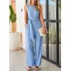 imageHappy Sailed Womens Jumpsuits Dressy Summer Sleeveless High Waist Belt Wide Leg Pants Romper Jumpsuit with PocketsLight Blue