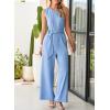 imageHappy Sailed Womens Jumpsuits Dressy Summer Sleeveless High Waist Belt Wide Leg Pants Romper Jumpsuit with PocketsLight Blue