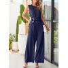imageHappy Sailed Womens Jumpsuits Dressy Summer Sleeveless High Waist Belt Wide Leg Pants Romper Jumpsuit with PocketsNavy Blue