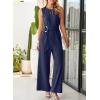 imageHappy Sailed Womens Jumpsuits Dressy Summer Sleeveless High Waist Belt Wide Leg Pants Romper Jumpsuit with PocketsNavy Blue