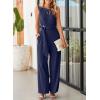 imageHappy Sailed Womens Jumpsuits Dressy Summer Sleeveless High Waist Belt Wide Leg Pants Romper Jumpsuit with PocketsNavy Blue