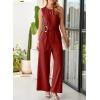 imageHappy Sailed Womens Jumpsuits Dressy Summer Sleeveless High Waist Belt Wide Leg Pants Romper Jumpsuit with PocketsRed