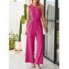 imageHappy Sailed Womens Jumpsuits Dressy Summer Sleeveless High Waist Belt Wide Leg Pants Romper Jumpsuit with PocketsRose Red