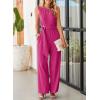 imageHappy Sailed Womens Jumpsuits Dressy Summer Sleeveless High Waist Belt Wide Leg Pants Romper Jumpsuit with PocketsRose Red