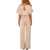 imageHappy Sailed Womens Loose Short Sleeve Belted Wide Leg Pant Romper Jumpsuit Business Casual One Piece OutfitsA Apricot