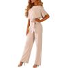 imageHappy Sailed Womens Loose Short Sleeve Belted Wide Leg Pant Romper Jumpsuit Business Casual One Piece OutfitsA Apricot