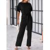 imageHappy Sailed Womens Loose Short Sleeve Belted Wide Leg Pant Romper Jumpsuit Business Casual One Piece OutfitsA Black