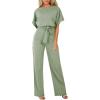 imageHappy Sailed Womens Loose Short Sleeve Belted Wide Leg Pant Romper Jumpsuit Business Casual One Piece OutfitsA Green 1