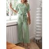 imageHappy Sailed Womens Loose Short Sleeve Belted Wide Leg Pant Romper Jumpsuit Business Casual One Piece OutfitsA Green 1