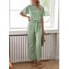 imageHappy Sailed Womens Loose Short Sleeve Belted Wide Leg Pant Romper Jumpsuit Business Casual One Piece OutfitsA Green 1