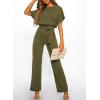 imageHappy Sailed Womens Loose Short Sleeve Belted Wide Leg Pant Romper Jumpsuit Business Casual One Piece OutfitsA Green