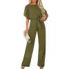 imageHappy Sailed Womens Loose Short Sleeve Belted Wide Leg Pant Romper Jumpsuit Business Casual One Piece OutfitsA Green