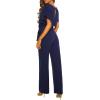 imageHappy Sailed Womens Loose Short Sleeve Belted Wide Leg Pant Romper Jumpsuit Business Casual One Piece OutfitsA Navy Blue